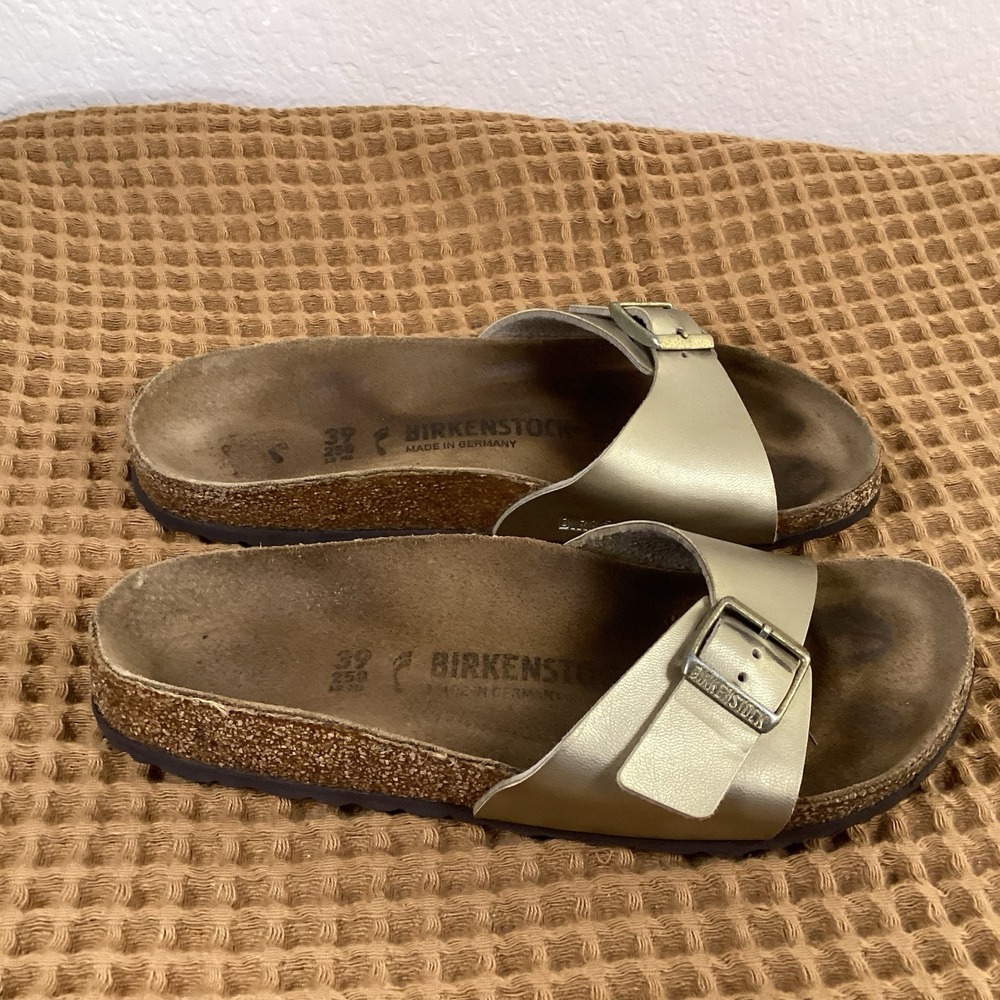 Birkenstock Madrid Gold Metallic Leather Womens Size 39 US 8 Sandals - Picture 2 of 9